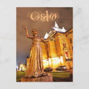 Postal Teatro de Oslo por la noche