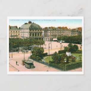 Postal Teatro Gambetta Place, Le Havre, France Vintage