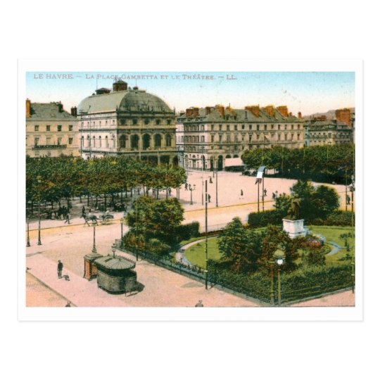 Postal Teatro, lugar de Gambetta, vintage de Le Havre,