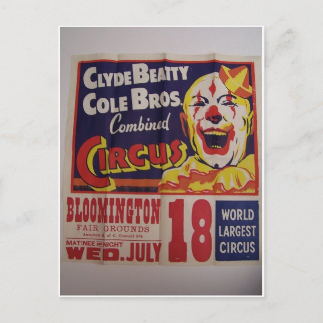 Postal Teatro retro "Clyde Beatty y Cole Bros" (Anverso)