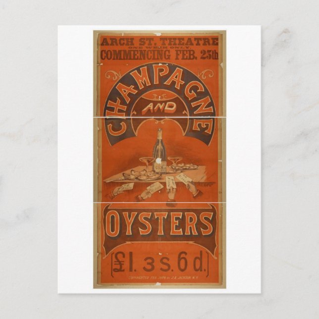 Postal Teatro vintage de Champagne y Oysters (Anverso)