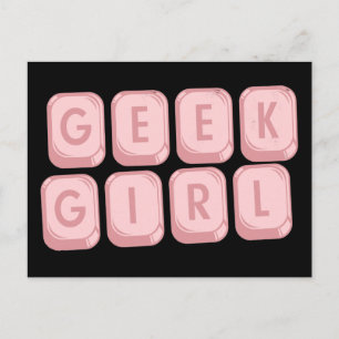 Postal Teclado rosa geek Chica