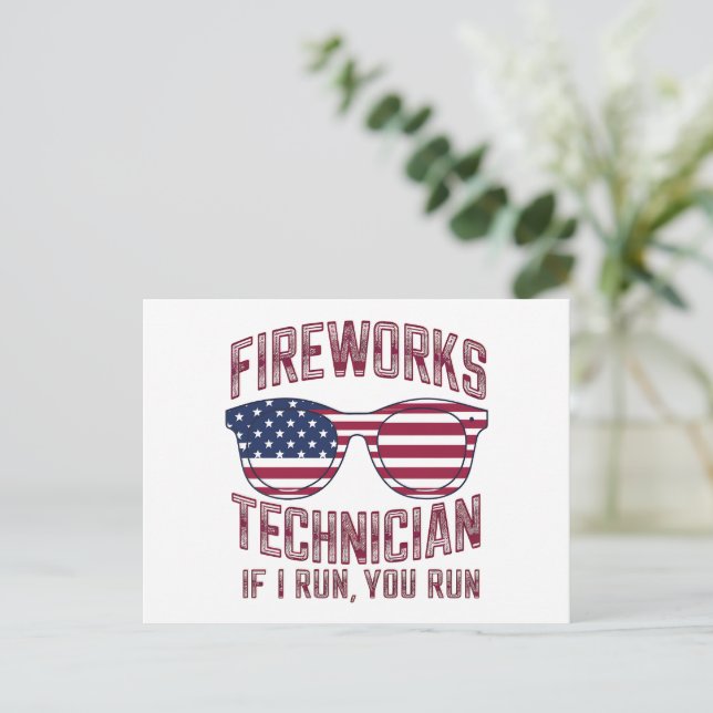 Postal Técnico de fuegos artificiales 4 de julio divertid (Anverso de pie)
