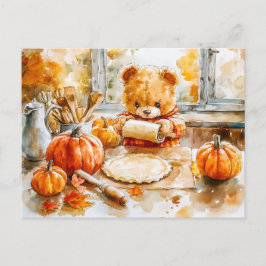 Postal Teddy Bear Baking a Pumpkin Pie