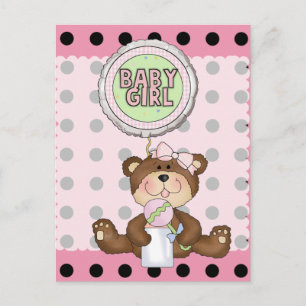 Postal Teddy Bear Black Dot on Pink