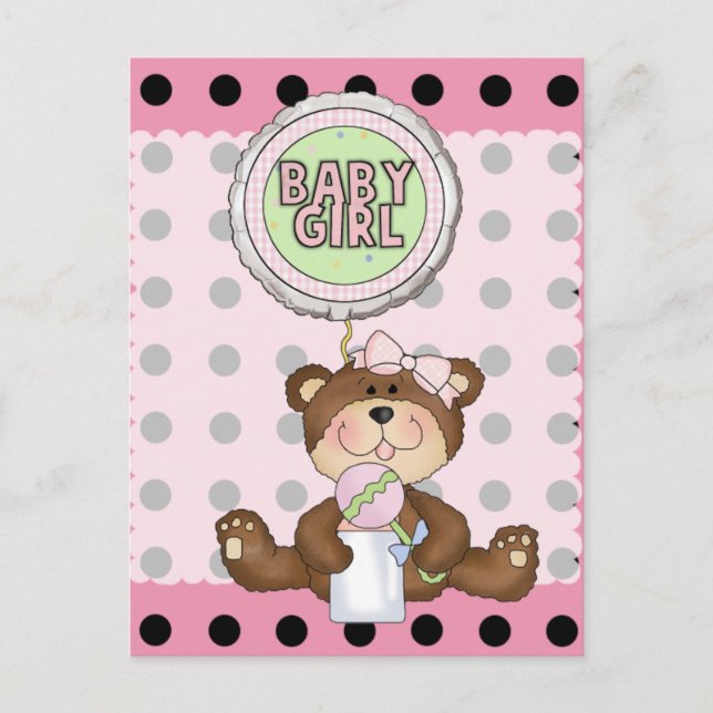 Postal Teddy Bear Black Dot on Pink (Anverso)