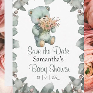 Postal Teddy Bear Boy Watercolor Baby Shower