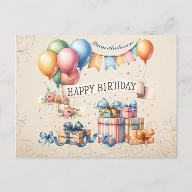 Postal Teddy Bear Globos Niños Foto Cumpleaños (Anverso)