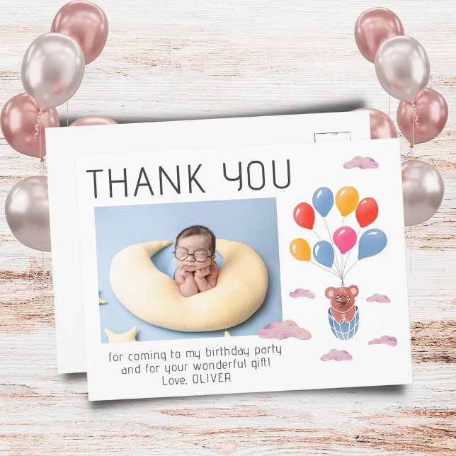 Postal Teddy Bear Globos Niños Foto Cumpleaños Gracias (Subido por el creador)