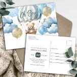 Postal Teddy Bear Hot Air Balloon Baby Shower<br><div class="desc">Bonitas acuarelas de osito de peluche en tonos tostados, marrones y azules. Gran tema de la ducha de bebé. Nubes acuarelas, globos, globo de aire caliente y un lindo oso de peluche. Personalizado / invitaciones personalizadas para una ducha de bebé. Disponible como descarga digital. Busca artículos a juego en mi...</div>