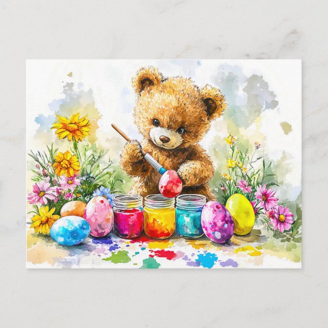 Postal  Teddy Bear Painting Easter Eggs (Anverso)
