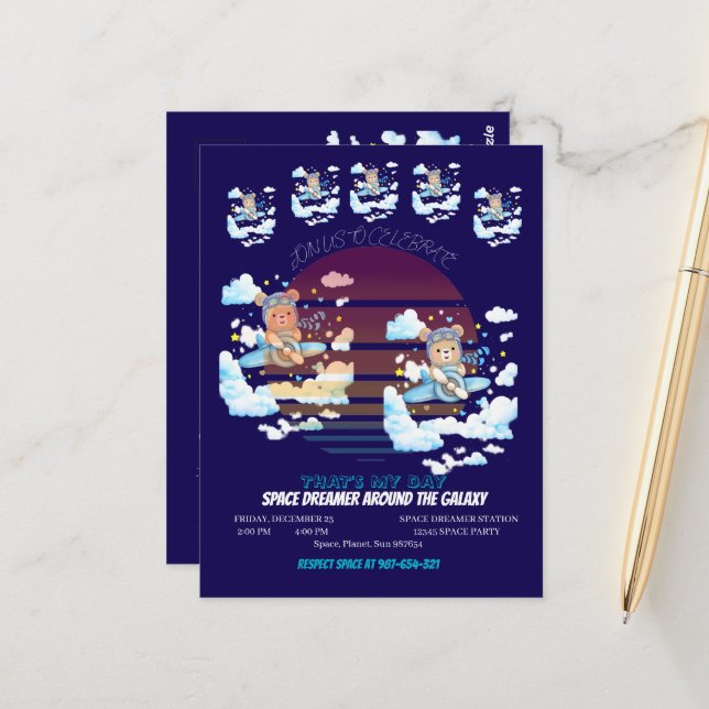 Postal Teddy Bear Pilot Airplane Art (Anverso/Reverso In Situ)