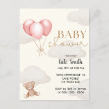 Teddy Bear Ping Ballons Watercolor Baby Shower