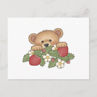 Postal Teddy Bear recogiendo fresas