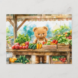 Postal Teddy Bear Selling Fruit at Farmers Market