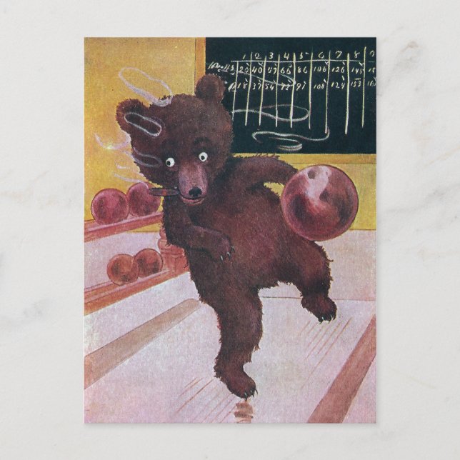 Postal Teddy Bear va a la bolera (Anverso)