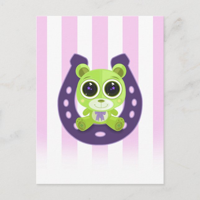 Postal Teddy Bear - Verde Afortunado (Anverso)