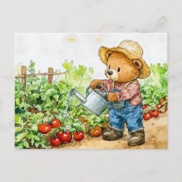 Postal Teddy Bear Watering Tomato Plants