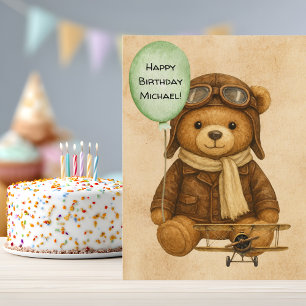 Postal Teddy Bear Whimsical Vintage Airplane Personalizad