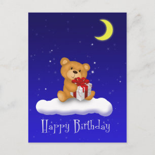 Postal Teddy Bear with gift - Happy Birthday Postcard