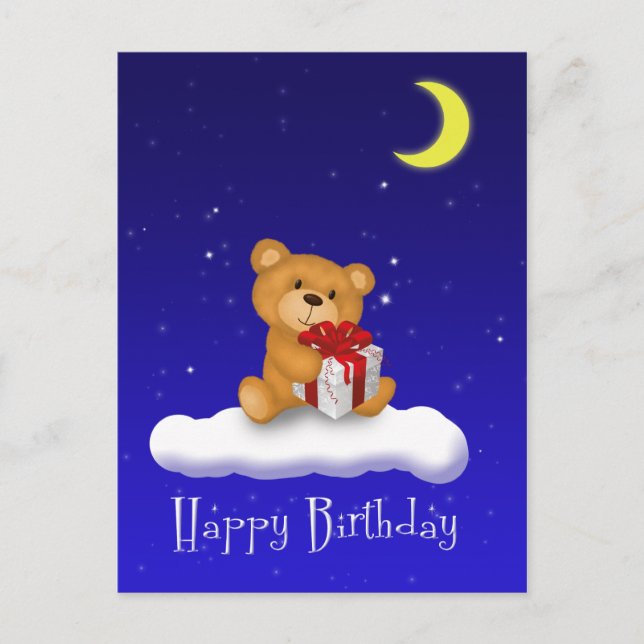 Postal Teddy Bear with gift - Happy Birthday Postcard (Anverso)