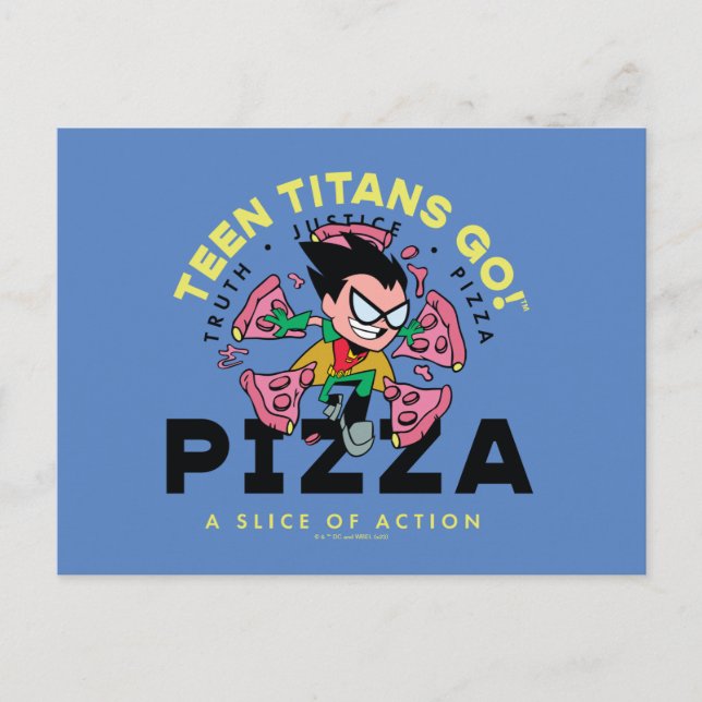 Postal ¡Teen Titans Go! Robin "Verdad Justicia Pizza" (Anverso)