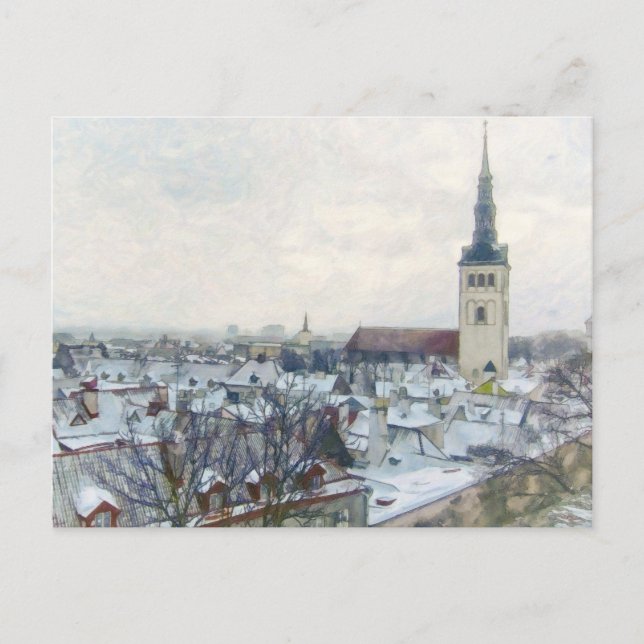 Postal Tejados de invierno en Tallin, Estonia Europa Arte (Anverso)