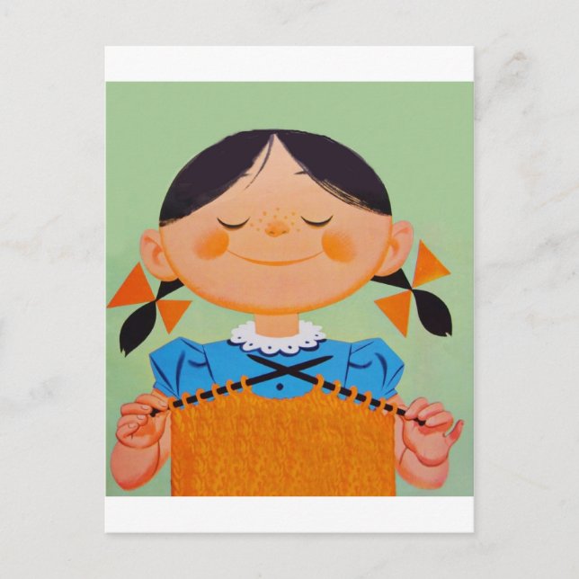 Postal Tejido Chica retro vintage (Anverso)