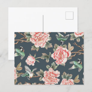 Postal Tejido De Decoración Rosa De La Viñeta Floral Chin