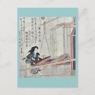 Postal Tejiendo por Yanagawa, Shigenobu Ukiyoe