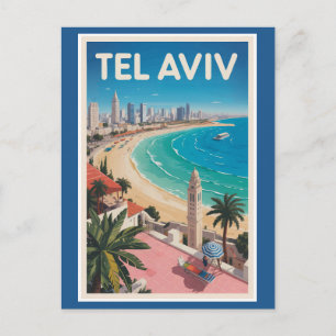 Postal Tel Aviv Israel Ilustración Arte de Viaje Vintage
