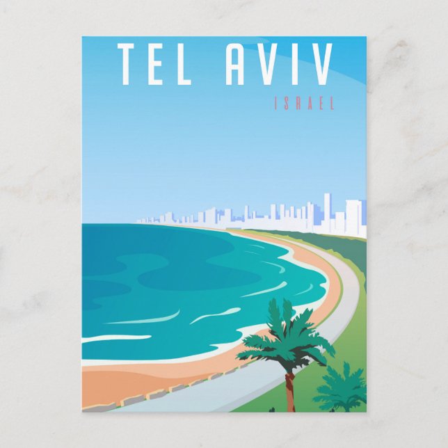Postal *~* Tel Aviv Israel Postcard Blue Cityscape Palm (Anverso)