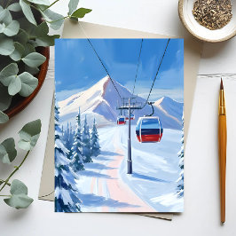Postal Teleférico de esquí | Gondola de montaña nevada ac