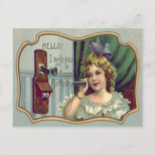 Postal Teléfono Antiguo Niña Linda