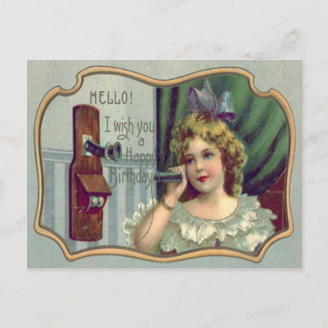 Postal Teléfono Antiguo Niña Linda (Anverso)