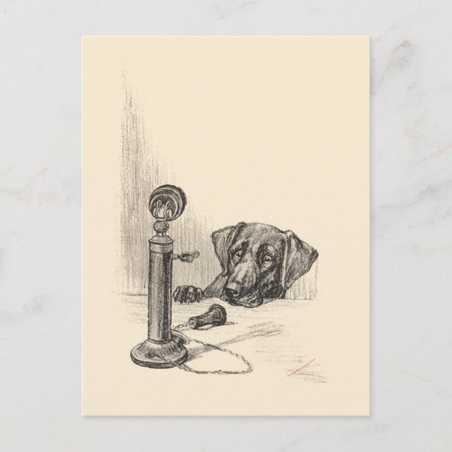 Postal Teléfono Dachshund y Vintage (Anverso)