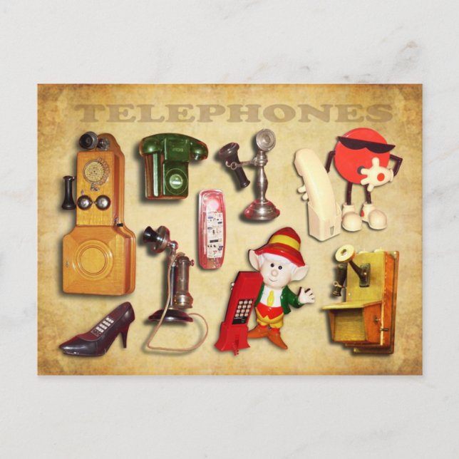 Postal Teléfonos variados - Vintage y moderno (Anverso)