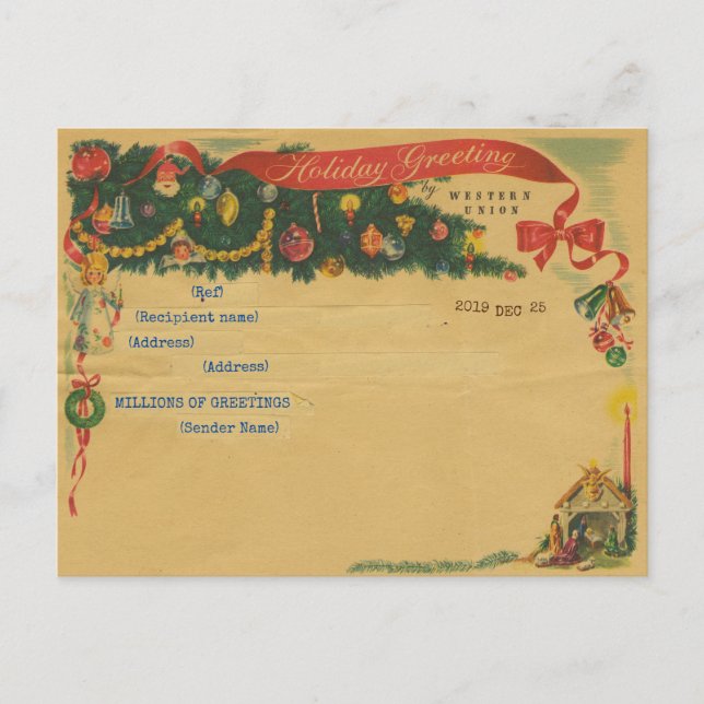 Postal Telegrama navideño vintage (Personalizable) (Anverso)