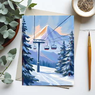 Postal Telesilla   Aquarela de esquí de invierno de monta