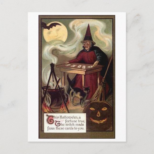Postal Teléster de fortuna de Halloween vintage (Anverso)