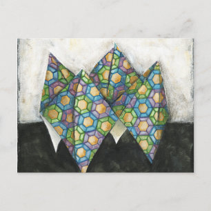 Postal Teléster de fortuna de origami sobre papel geométr