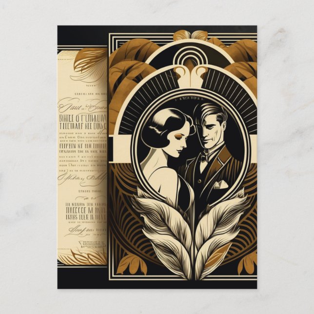 Postal Tema boda Art Deco (Anverso)