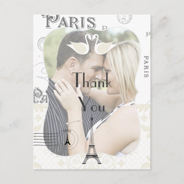Postal Tema Boda de París Gracias (Anverso)