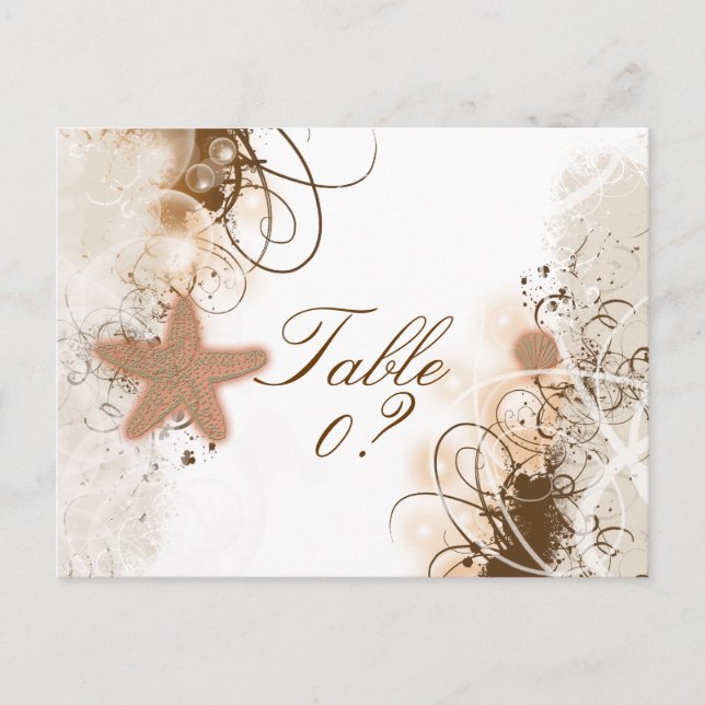 Postal Tema de boda en la playa ~ número de tabla (Anverso)