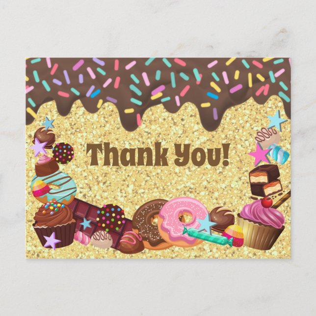Postal Tema de canto, chocolate, rociadores azules rosas (Anverso)
