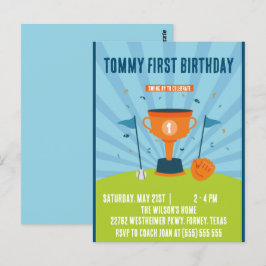 Postal Tema de deportes cumpleaños 1 béisbol