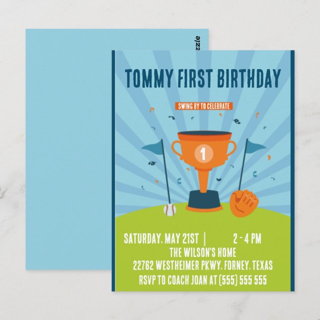 Postal Tema de deportes cumpleaños 1 béisbol (Anverso / Reverso)
