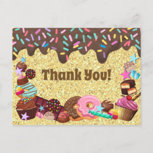 Postal Tema de dulces, chocolate, chispas azules rosadas