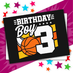 Postal Tema de fiesta de baloncesto para niños de 3 años 