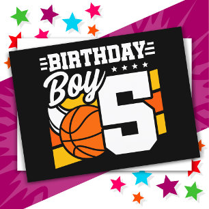 Postal Tema de fiesta de baloncesto para niños de 5 años 